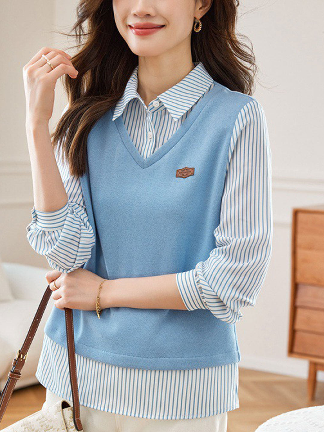 Kayla Classic Patchwork Striped Pullover Shirt