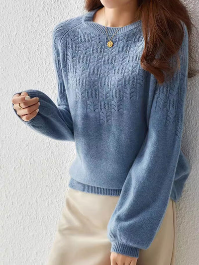 Lauren Elegant Crew Neck Lantern Sleeve Hollowed Top