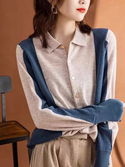 Grace Casual Lapel Contrast Knitted Cardigan