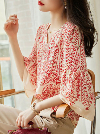 Valeria Casual Flare Sleeve Printed Chiffon Top