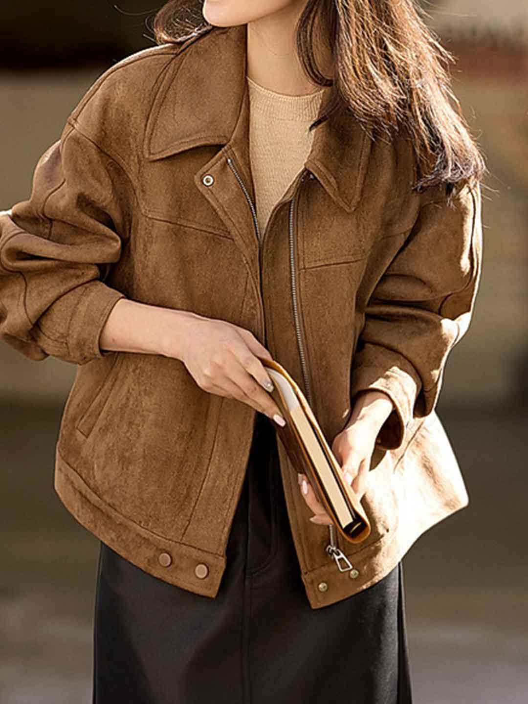 Ella Casual Lapel Suede Jacket
