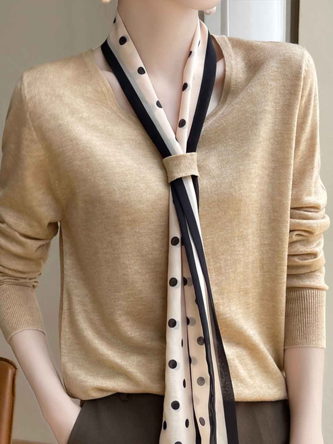 Camila Loose V-Neck Scarf Knitted Sweater