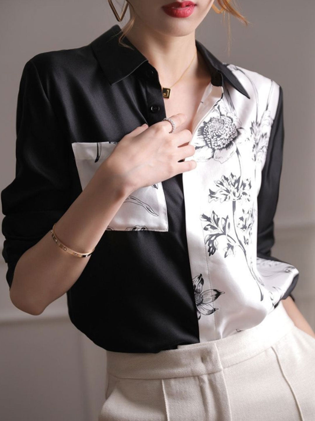 Taylor Classic Black And White Printed Patchwork Shirt