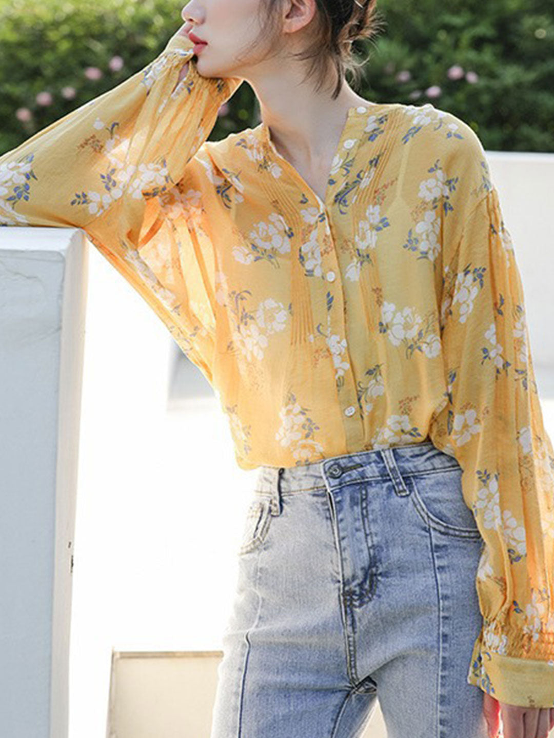 Olivia Vintage Puff Sleeve Floral Chiffon Top