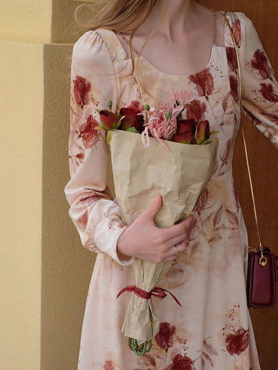 Kayla Vintage Rose Printed Velvet Dress
