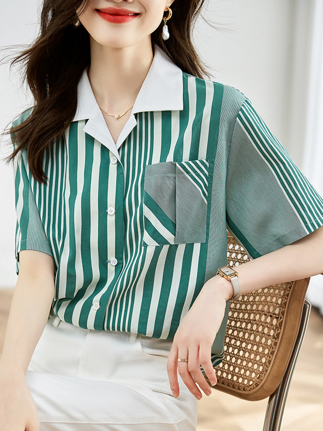 Trinity Casual Striped Matched Color Shirt