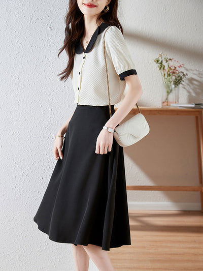 Claire Retro Doll Collar Contrasted Chiffon Shirt