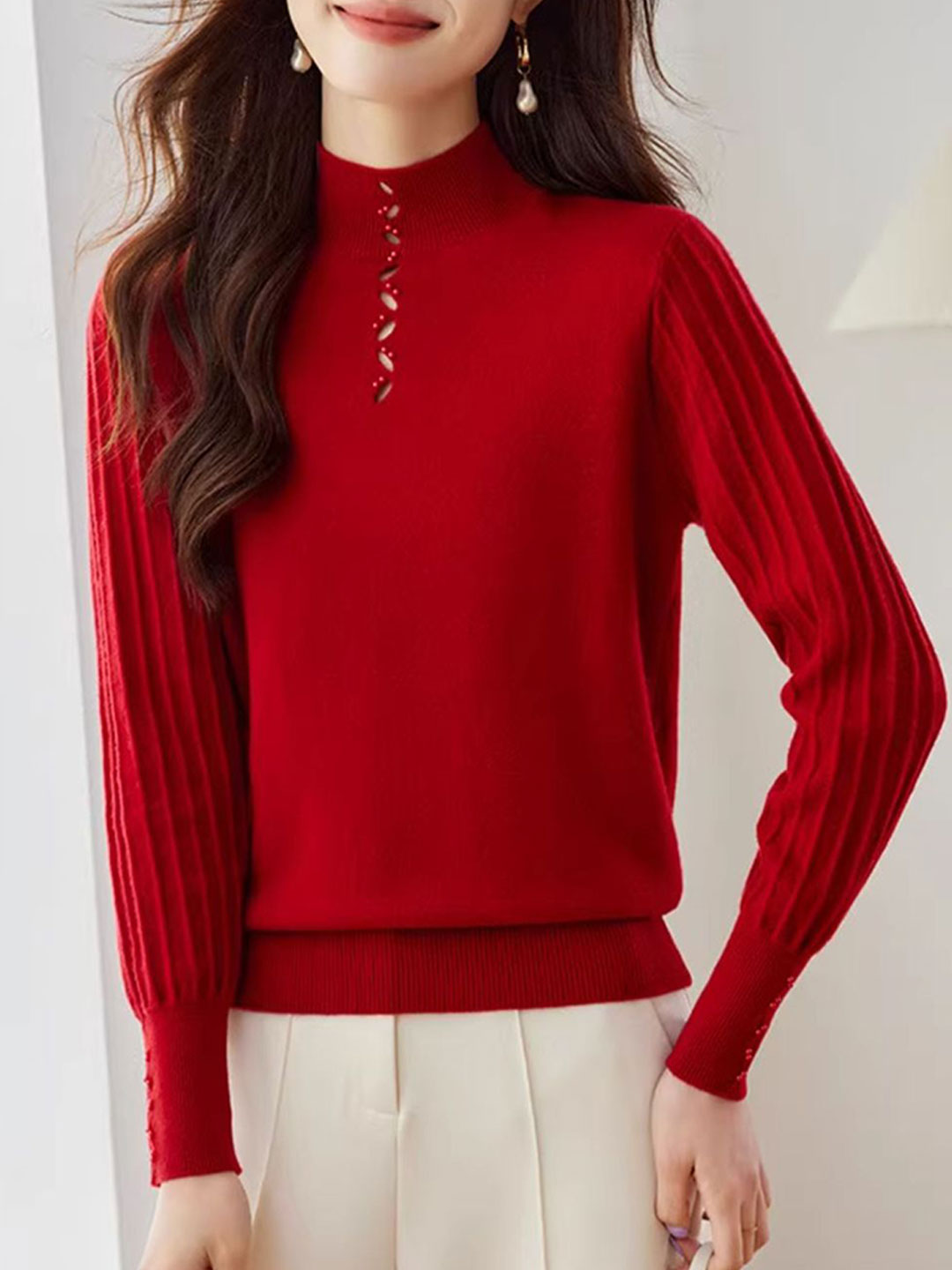 Emma Elegant Beaded Turtleneck Knitted Top