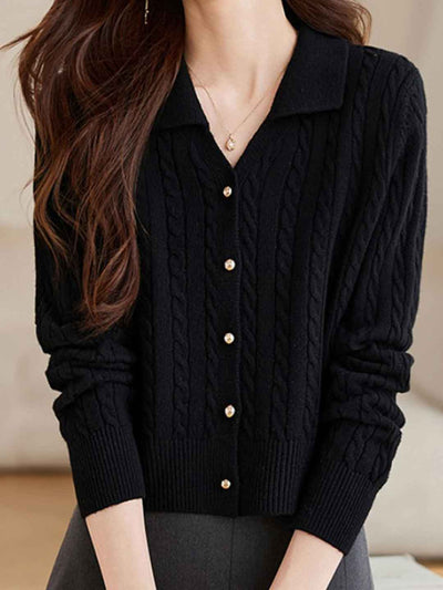 Maria Vintage Lapel Cable Knitted Sweater