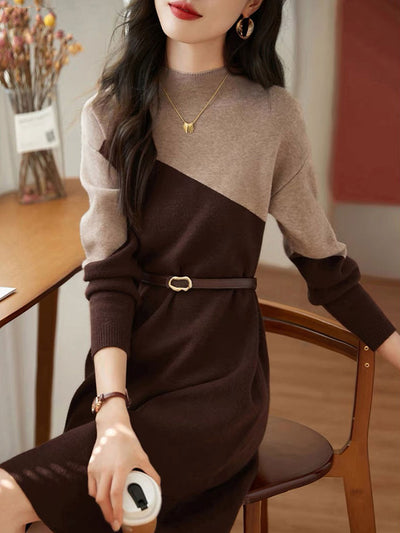 Avery Elegant Turtleneck Contrasting Knitted Dress