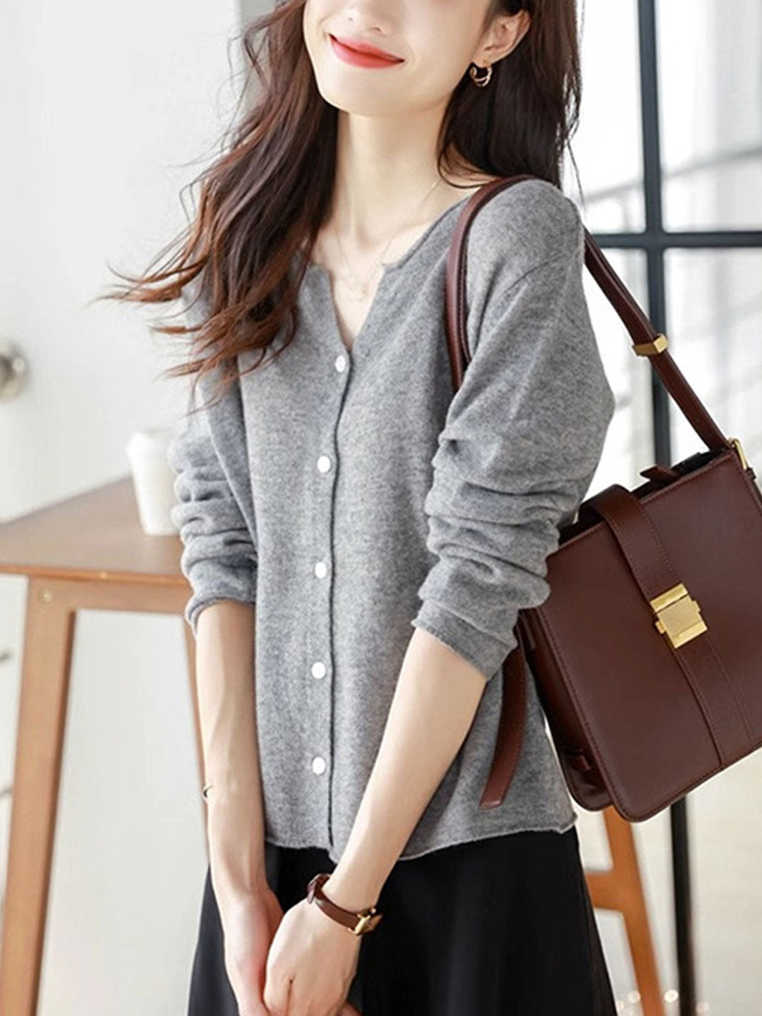 Sarah Casual Solid Color Knitted Cardigan