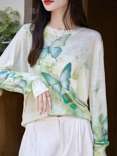 Nevaeh Casual Crew Neck Printed Wool Top-K