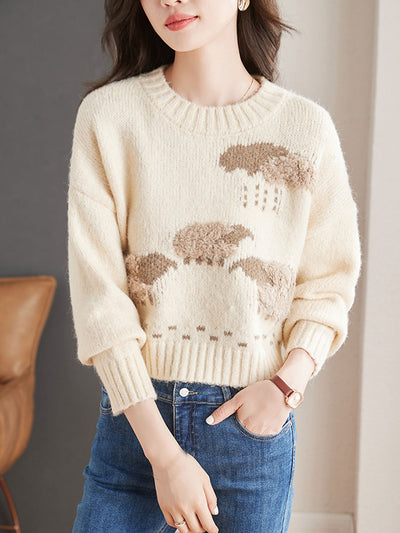 Natalie Crew Neck Embroidered Knitted Pullover Sweater