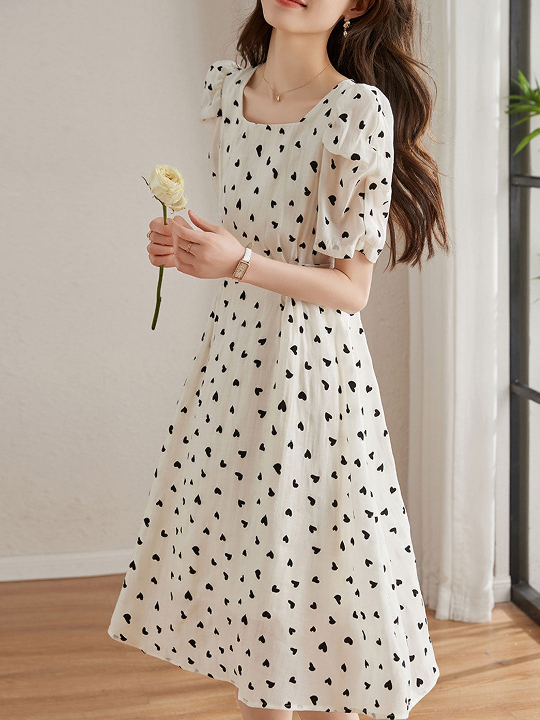 Olivia Retro Polka Dot Puff Sleeve Dress