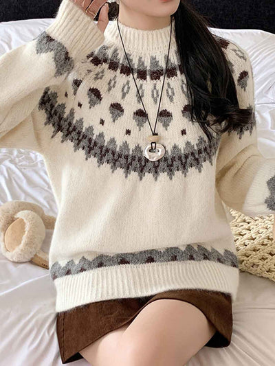 Taylor Vacation Crew Neck Jacquard Knitted Pullover Sweater