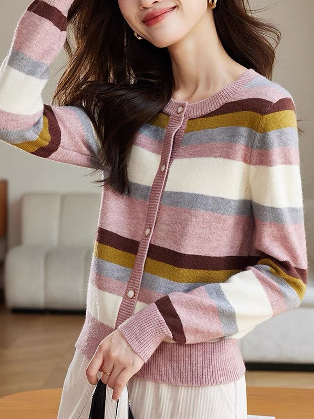 Emma Classic Rainbow Striped Knitted Cardigan