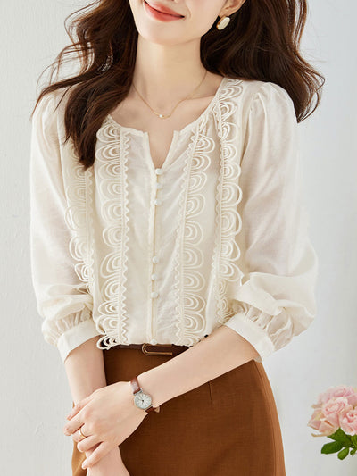 Zoe Classic Balloon Sleeve Lace Chiffon Top