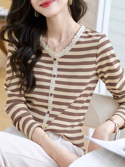 Sarah Casual Striped Lace Top