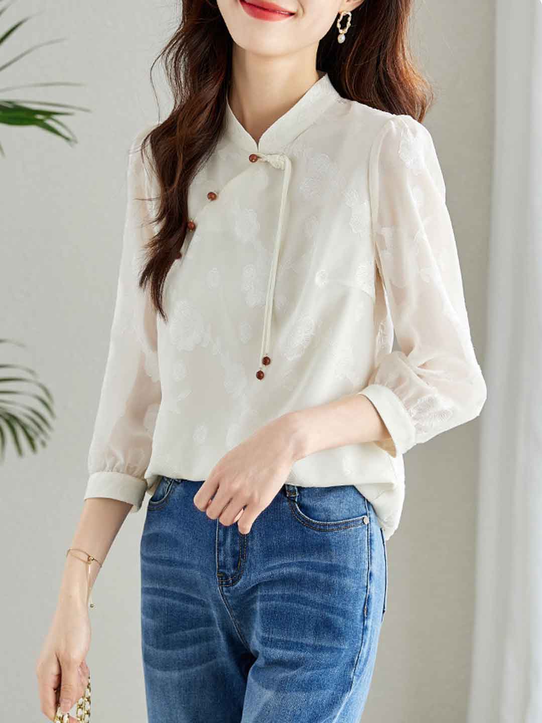 Jasmine Classic Buttoned Floral Textured Shirt