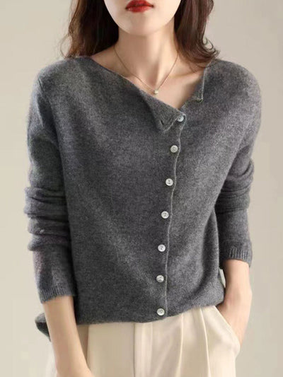Kayla Classic Crew Neck Knitted Cardigan-Apricot