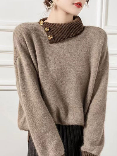 Brianna Casual Turtleneck Color-Blocked Pullover Sweater