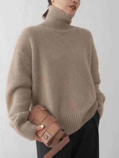 Mia Loose Turtleneck Solid Color Knitted Sweater-Gray