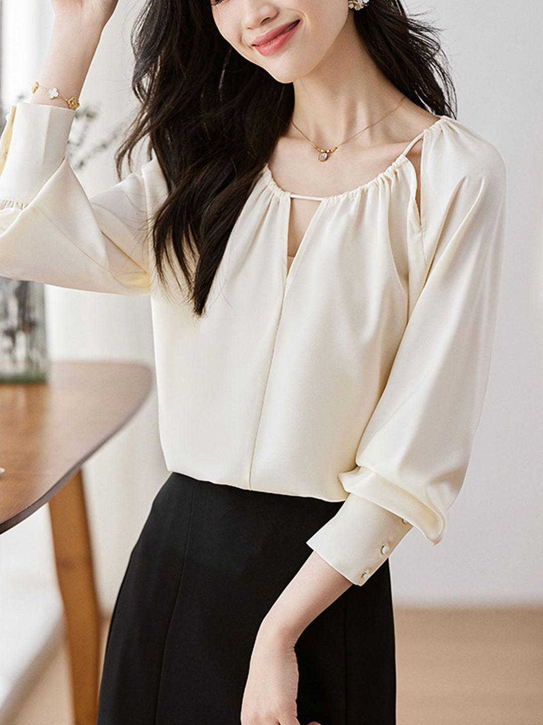 Emma Elegant Crew Neck Satin Shirt