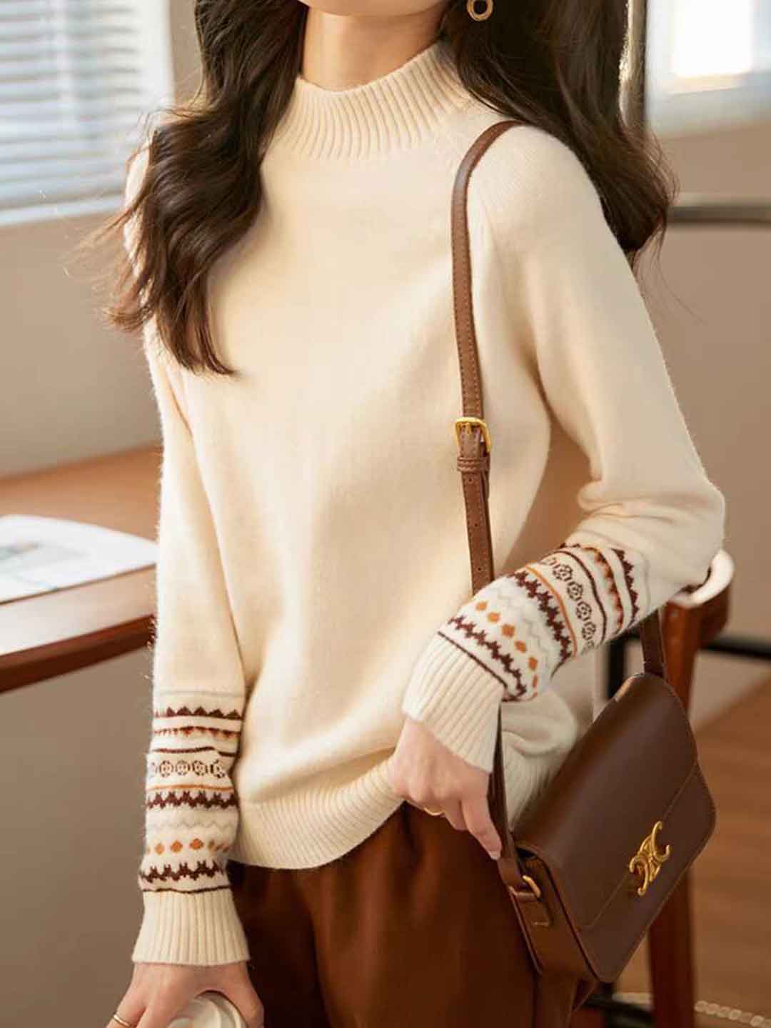 Lillian Classic Turtleneck Jacquard Knitted Sweater