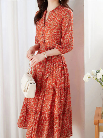 Alexis Vintage Ruffle Floral Chiffon Maxi Dress