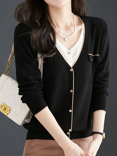 Olivia Loose V-Neck Mock Two-Piece Knitted Cardigan