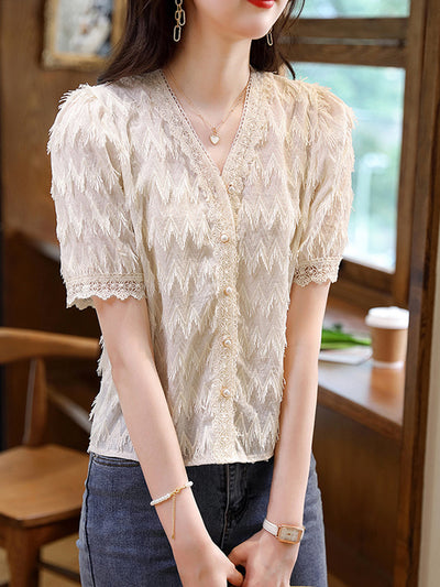 Olivia Elegant Lace Fringe Blouse