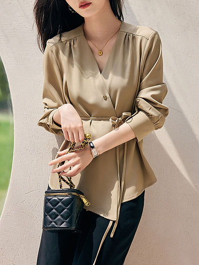 Madison Elegant Tie Satin Asymmetric Shirt