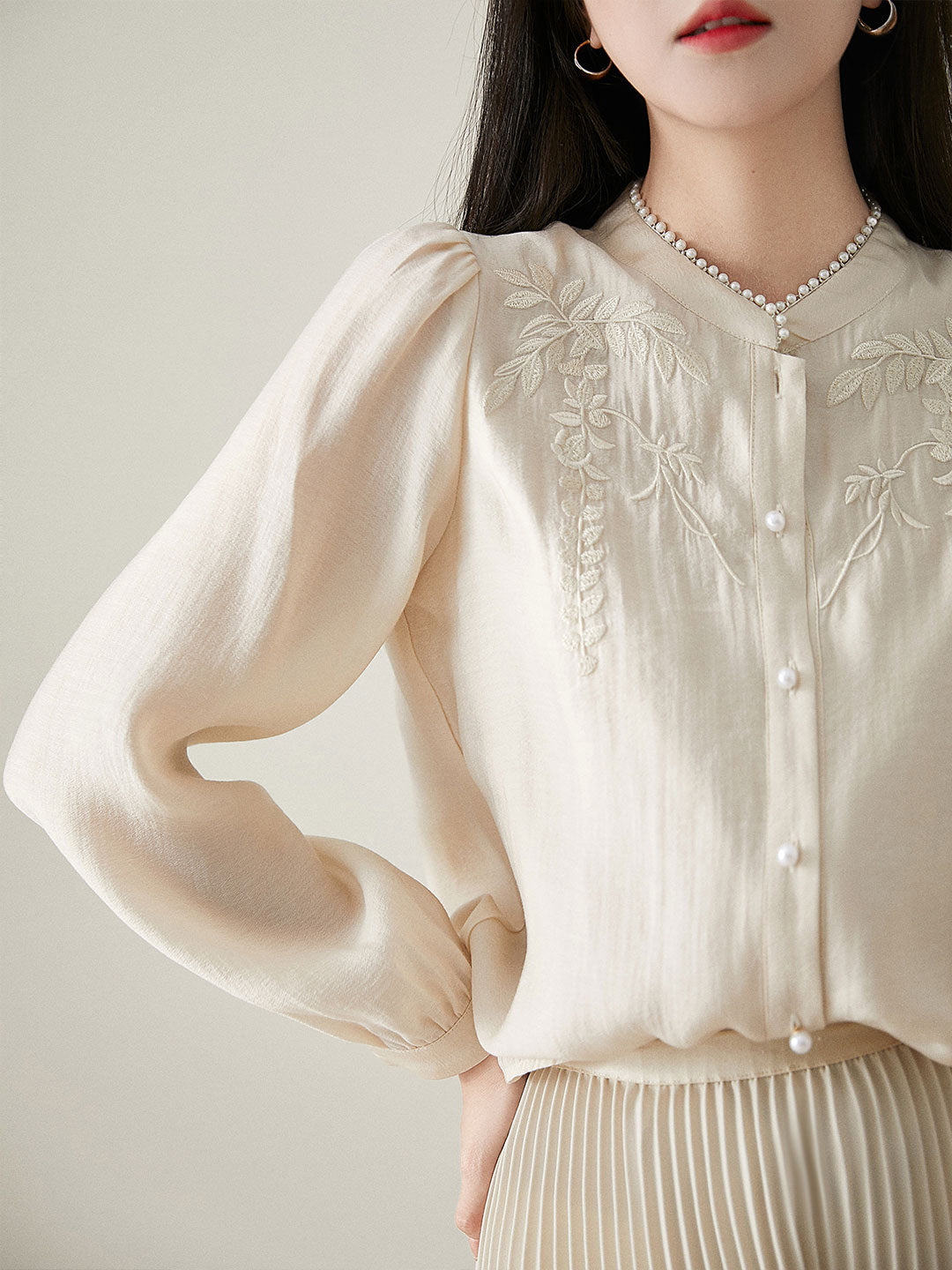 Madison Retro Embroidered Pearl Stand Collar Shirt