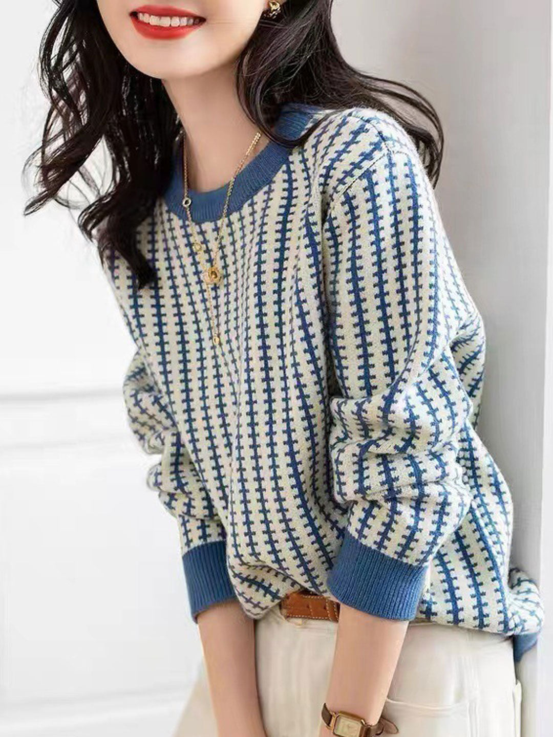 Emma Casual Plaid Patchwork Knitted Sweater