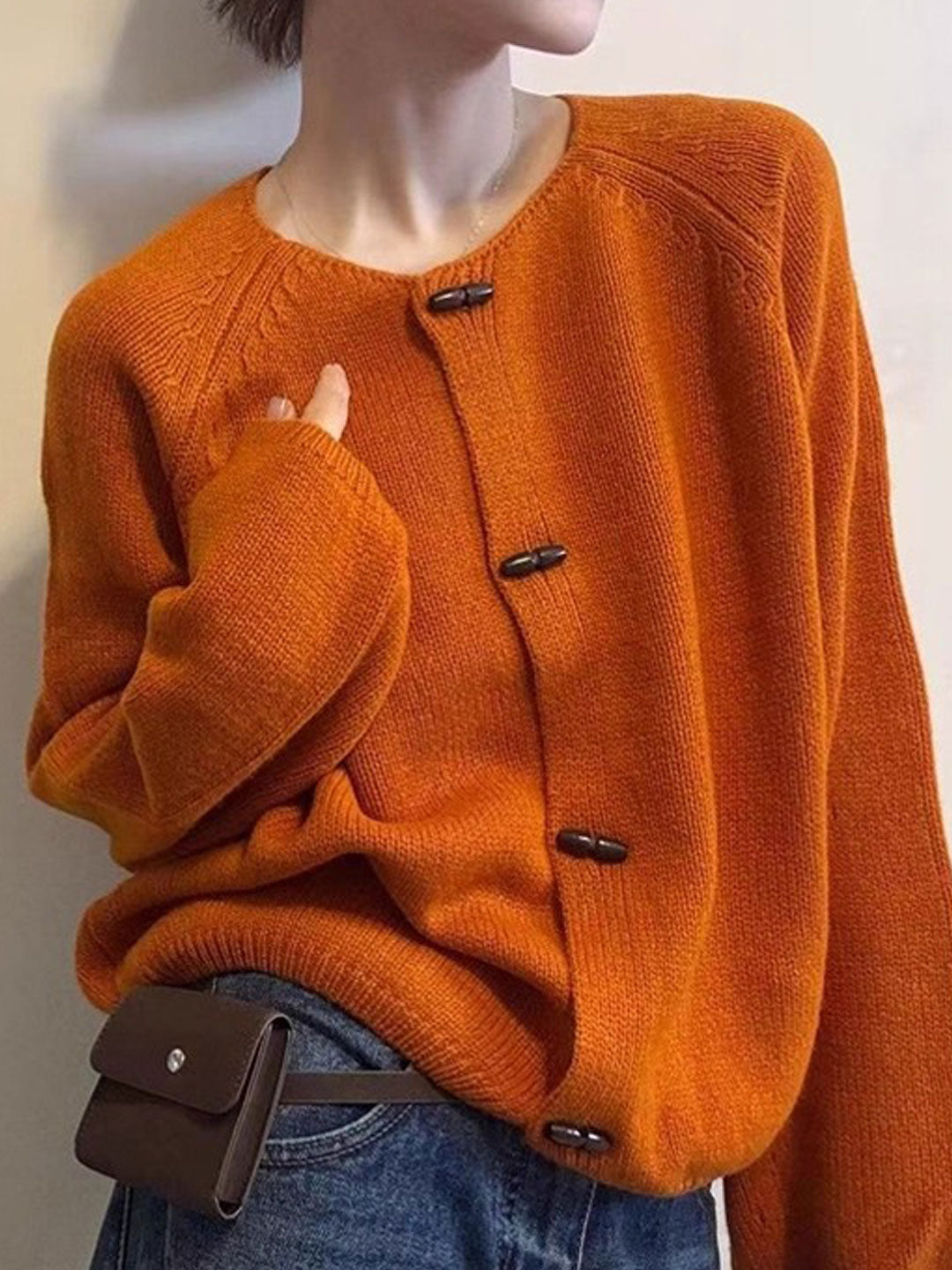 Zoe Loose Crew Neck Duffle Knitted Cardigan