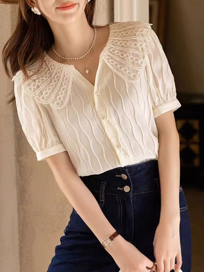 Camila Retro Doll Collar Chiffon Blouse