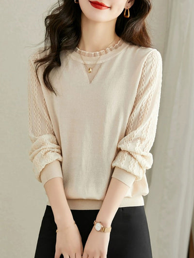 Abigail Elegant Crew Neck Lace Blouse