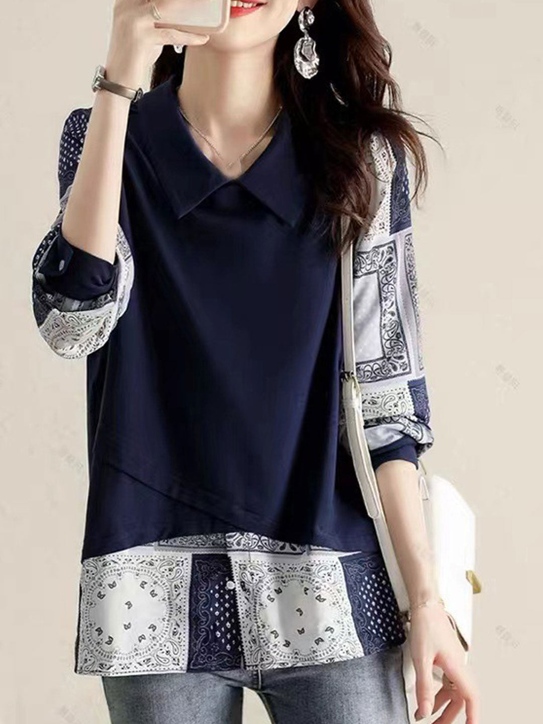 Zoe Casual Contrasting Chiffon Pullover Shirt