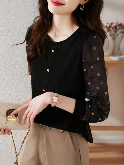 Jessica Classic Polka-Dot Chiffon Sleeve Knitted Top