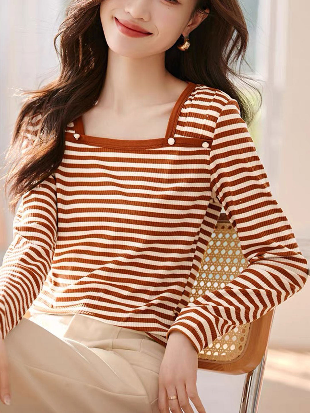 Ava Casual Square Neck Striped Top