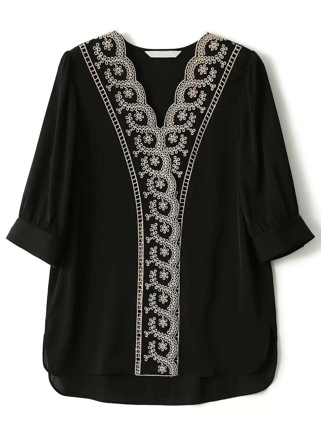 Chloe Retro V-neck Embroidered Shirt