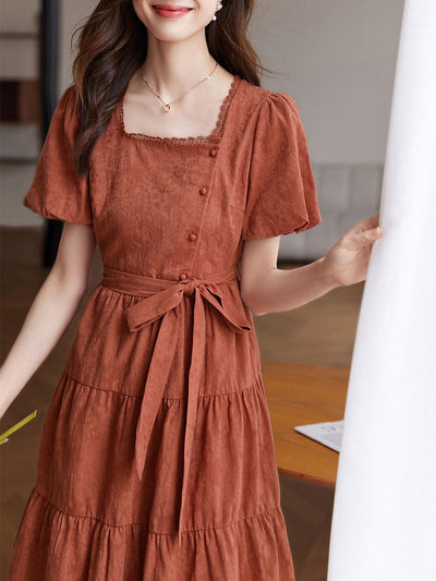 Sarah Retro Square Neck Puff Sleeve Dress