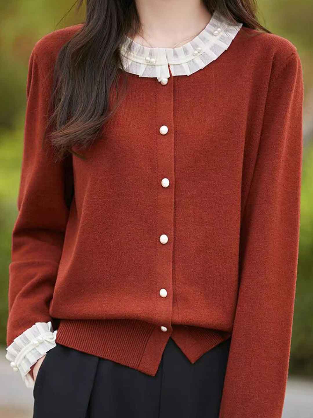 Kylie Loose Crew Neck Floral Sleeve Knitted Cardigan