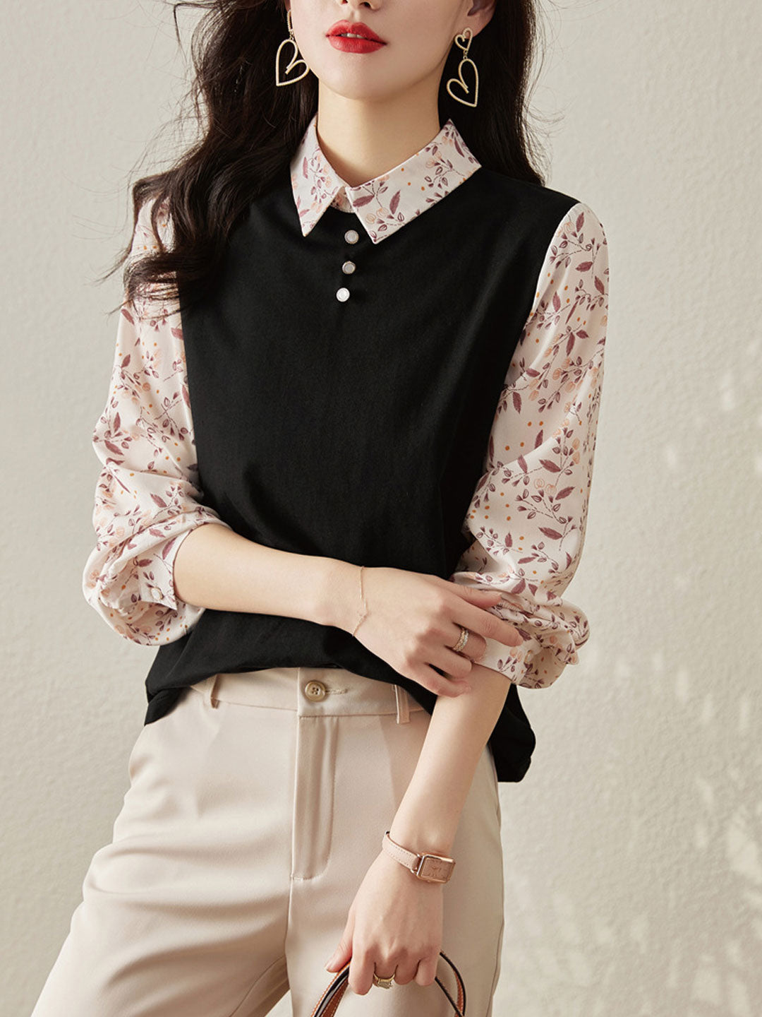 Ava Casual Patchwork Lapel Pullover Shirt