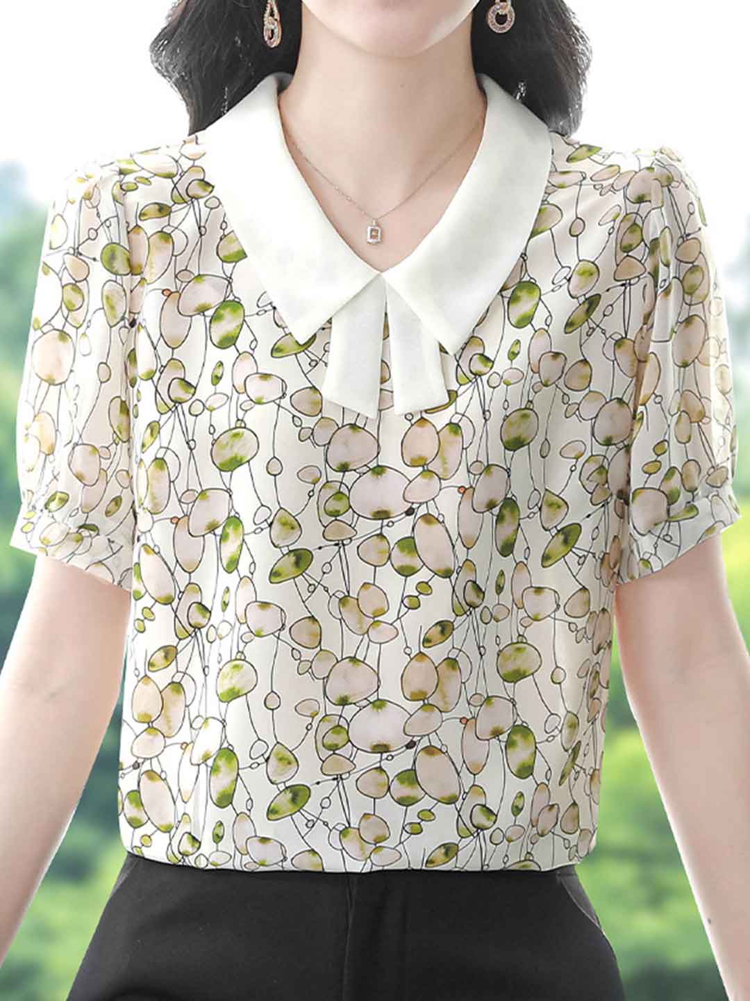 Grace Lapel Printed Floral Chiffon Top