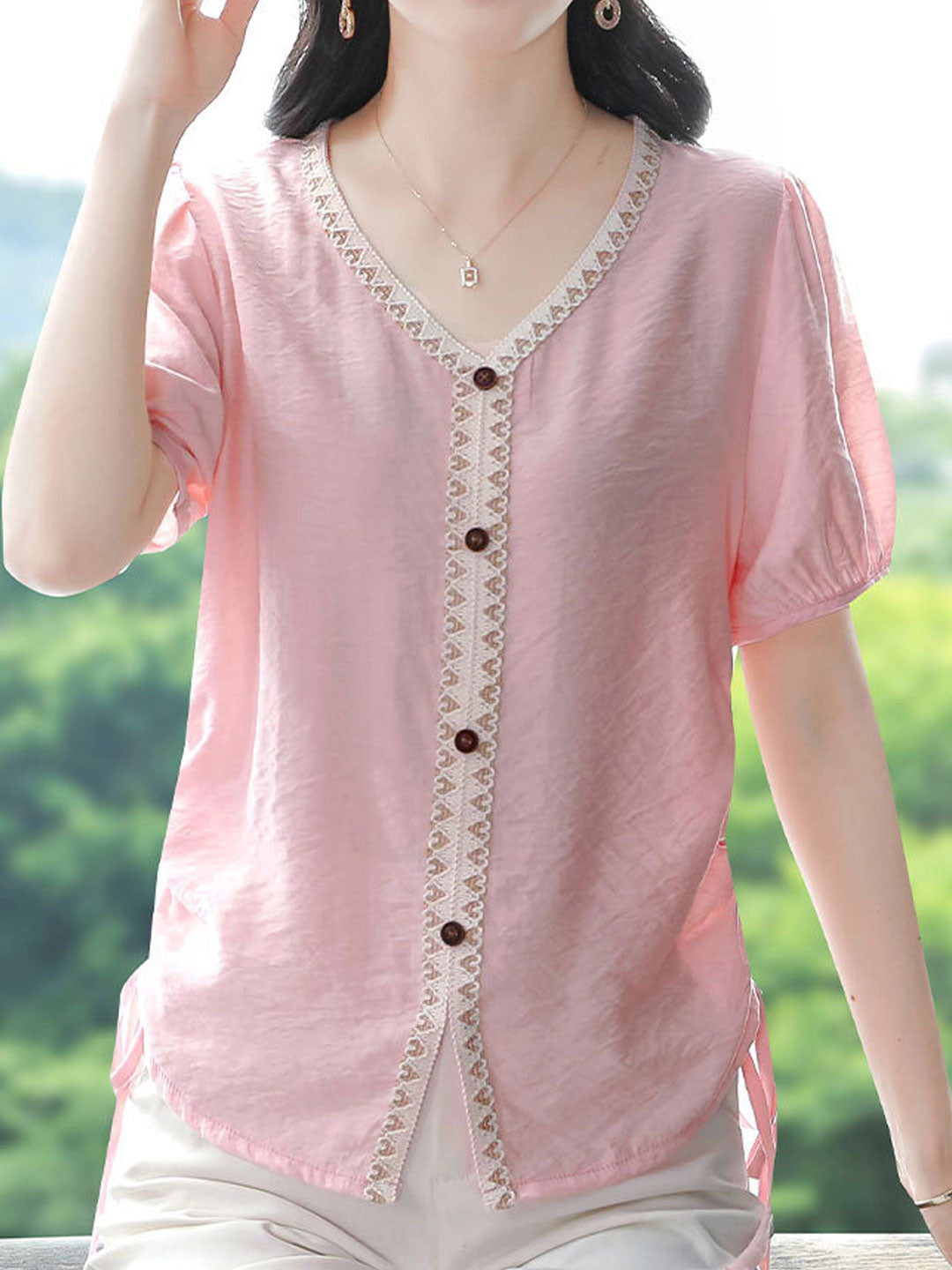 Camila Elegant V-Neck Solid Color Top