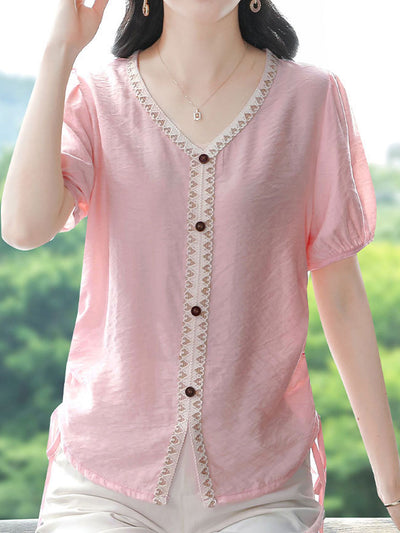 Camila Elegant V-Neck Solid Color Top