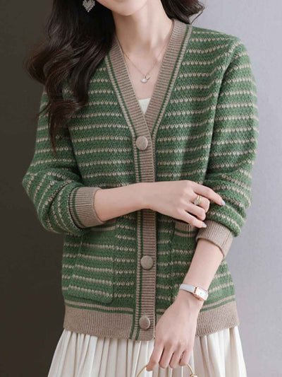 Aaliyah Casual Crew Neck Striped Knitted Cardigan