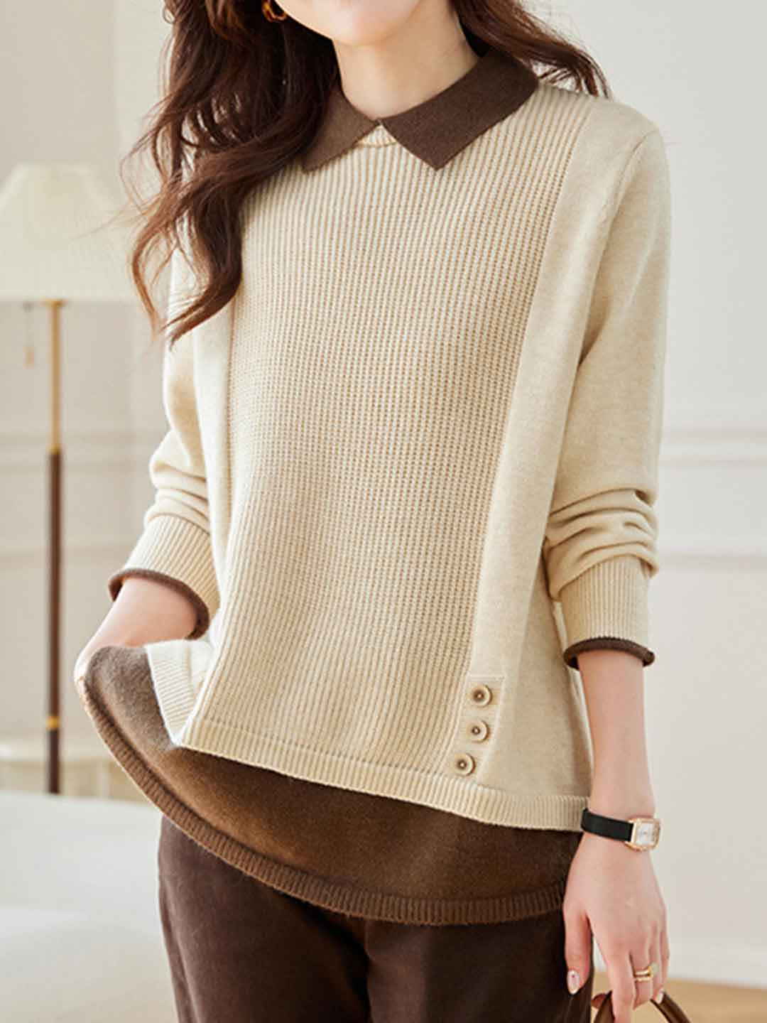 Nevaeh Loose Lapel Mock Two-Piece Knitted Top