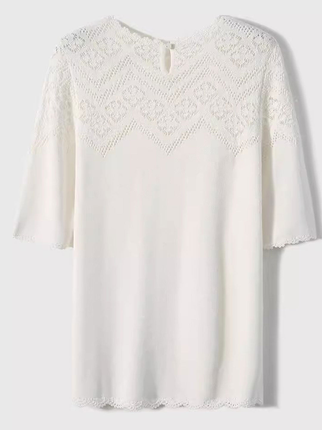 Ella Daily Crew Neck Hollowed Crochet Top